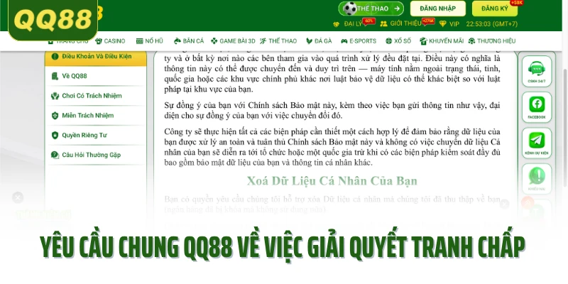 Yêu cầu chung QQ88 về việc giải quyết tranh chấp